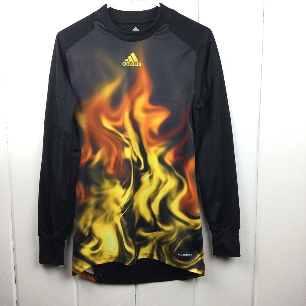 Adidas Climacool Soccer Goalie Jersey, Black w/Flames, Padded Elbow, size Small
